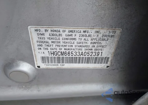 2003 Honda Accord 3.0 Ex z USA, uszkodzony, nr VIN 1HGCM66533A052391